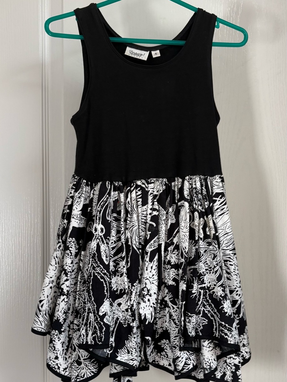 BRAVO Designer Girls Black & White Sleeveless Printed Dress